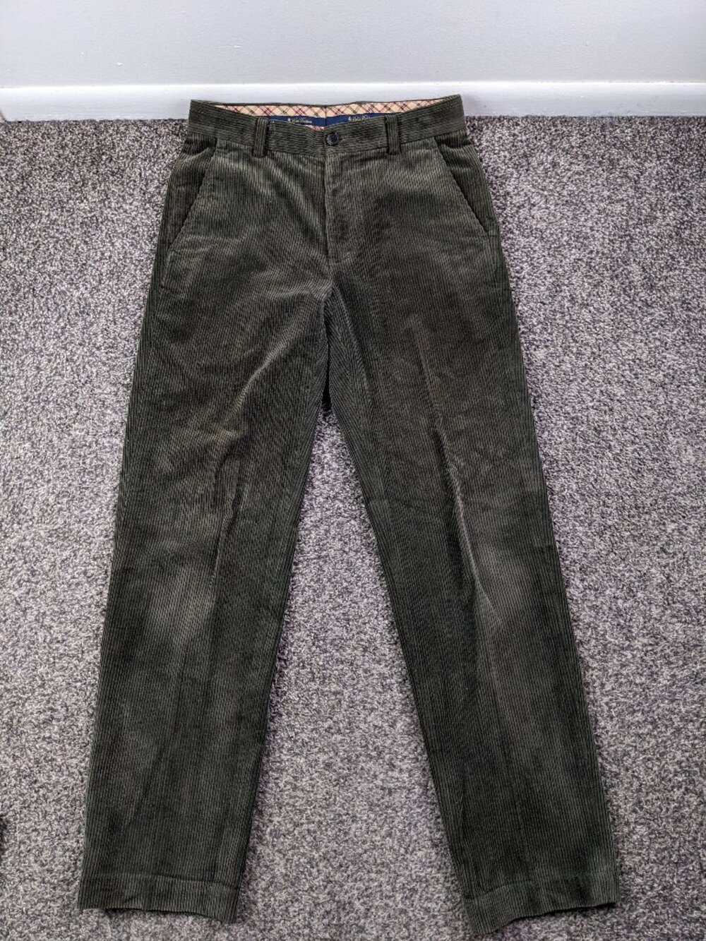 Brooks Brothers Pants Corduroy Flat Front Dark Olive Green Mens 29x30 Clark
